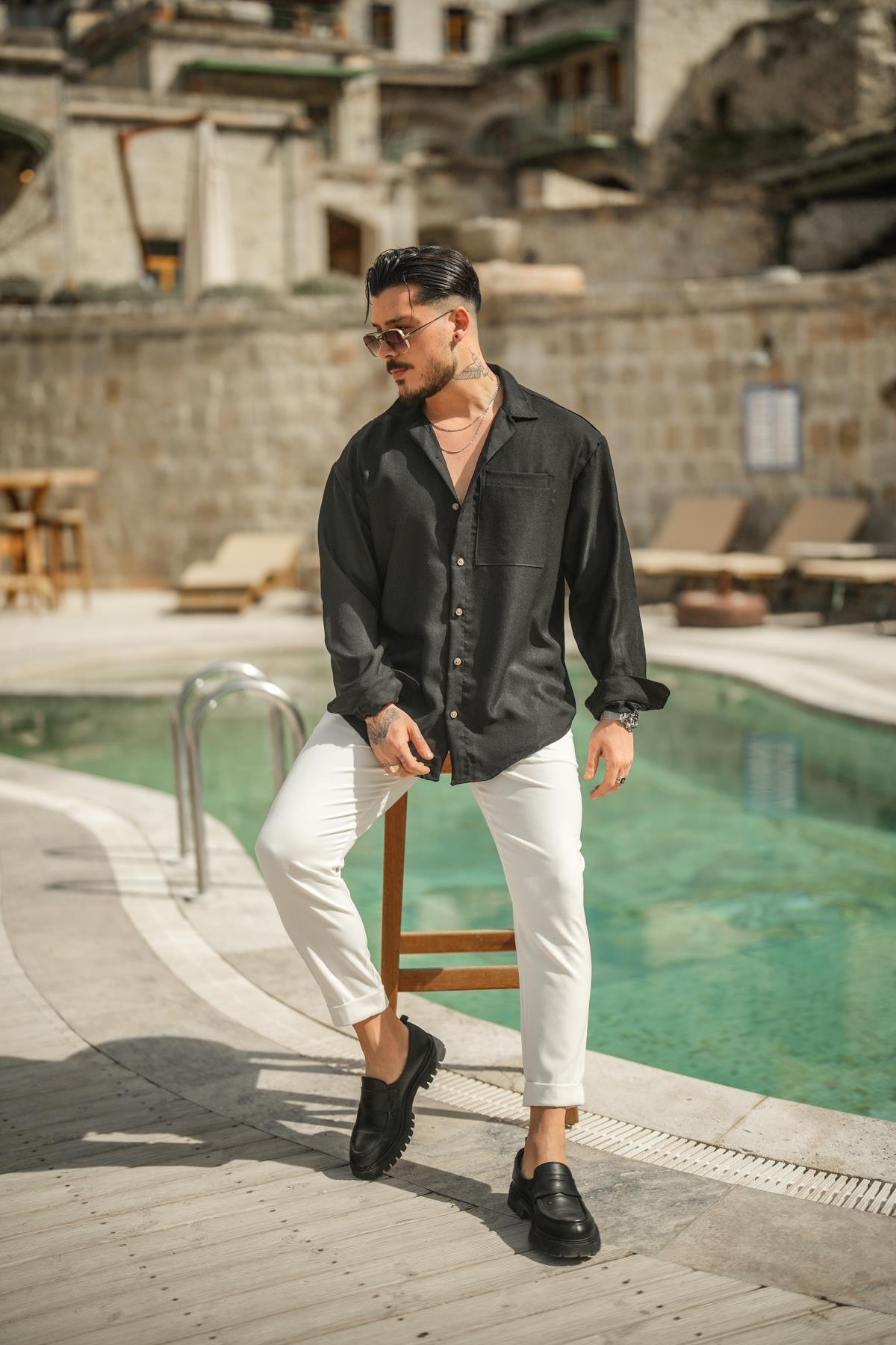 Tek Cepli Oversize Basic Gömlek Siyah