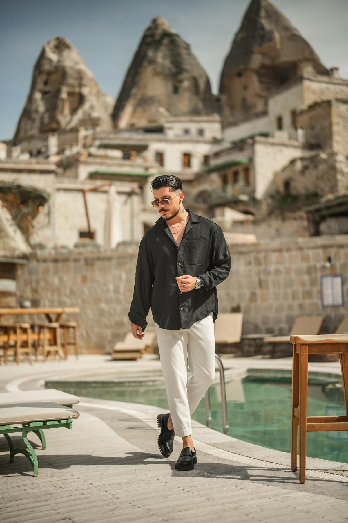 Tek Cepli Oversize Basic Gömlek Siyah