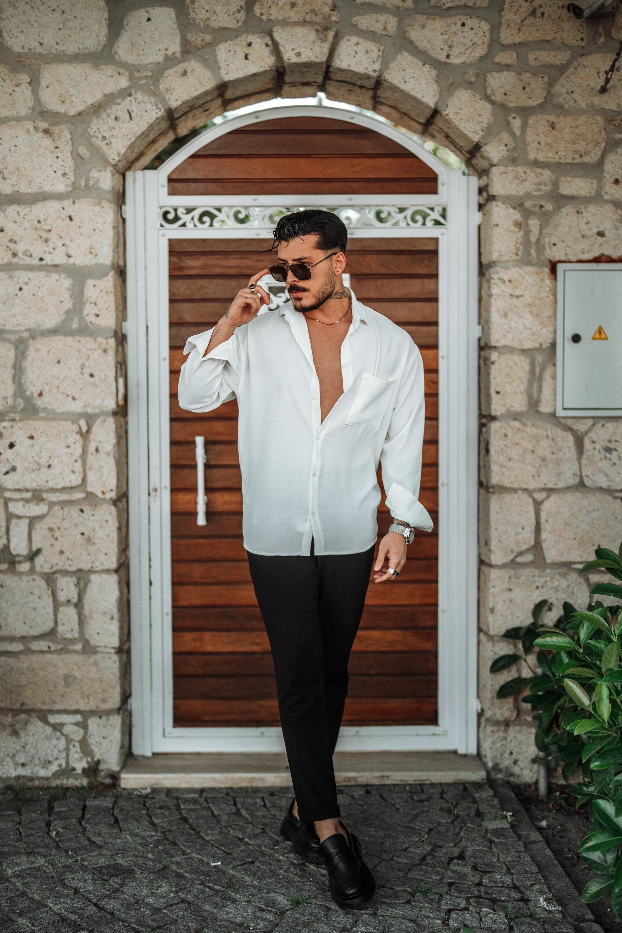 Tek Cepli Oversize Gömlek Beyaz