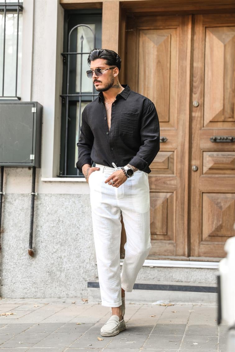 Tek Cepli Saten Oversize Gömlek Siyah