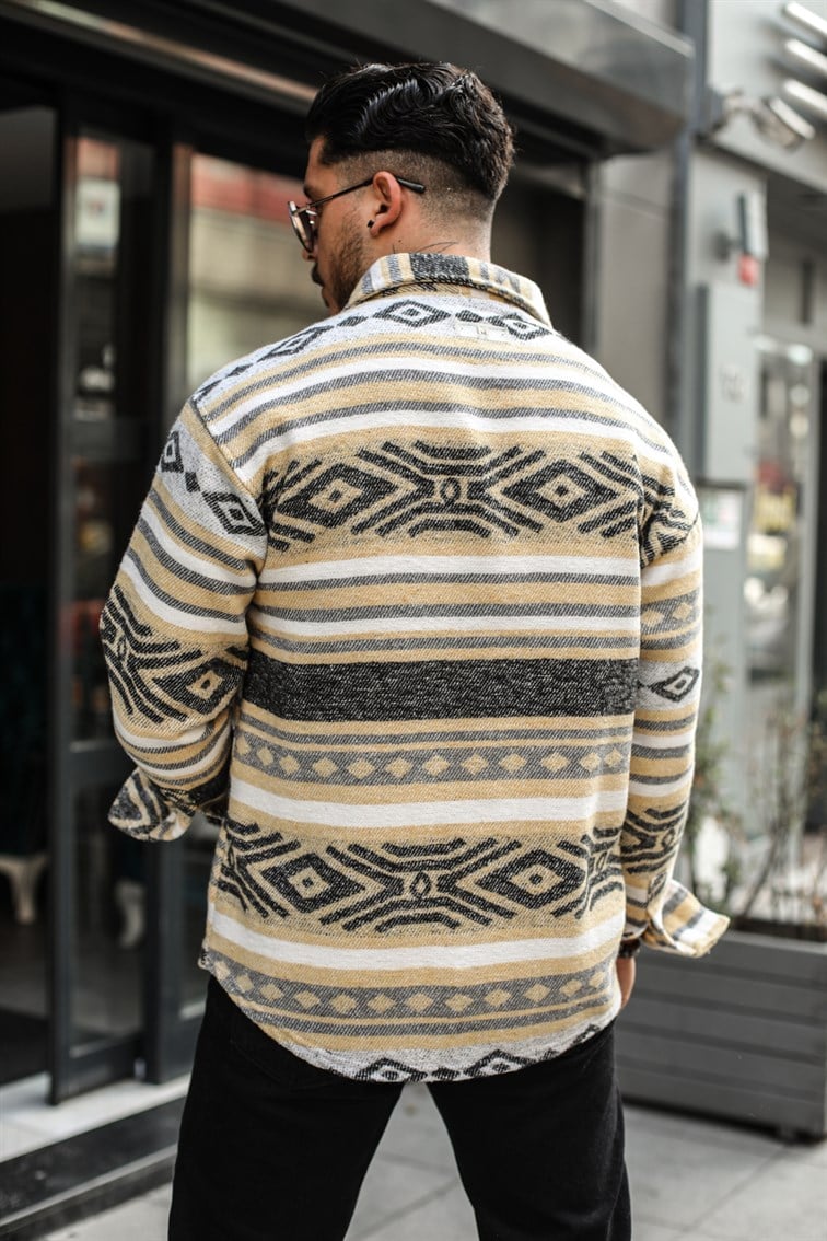 Tek Cepli Sembol Desenli Oduncu Oversize Gömlek