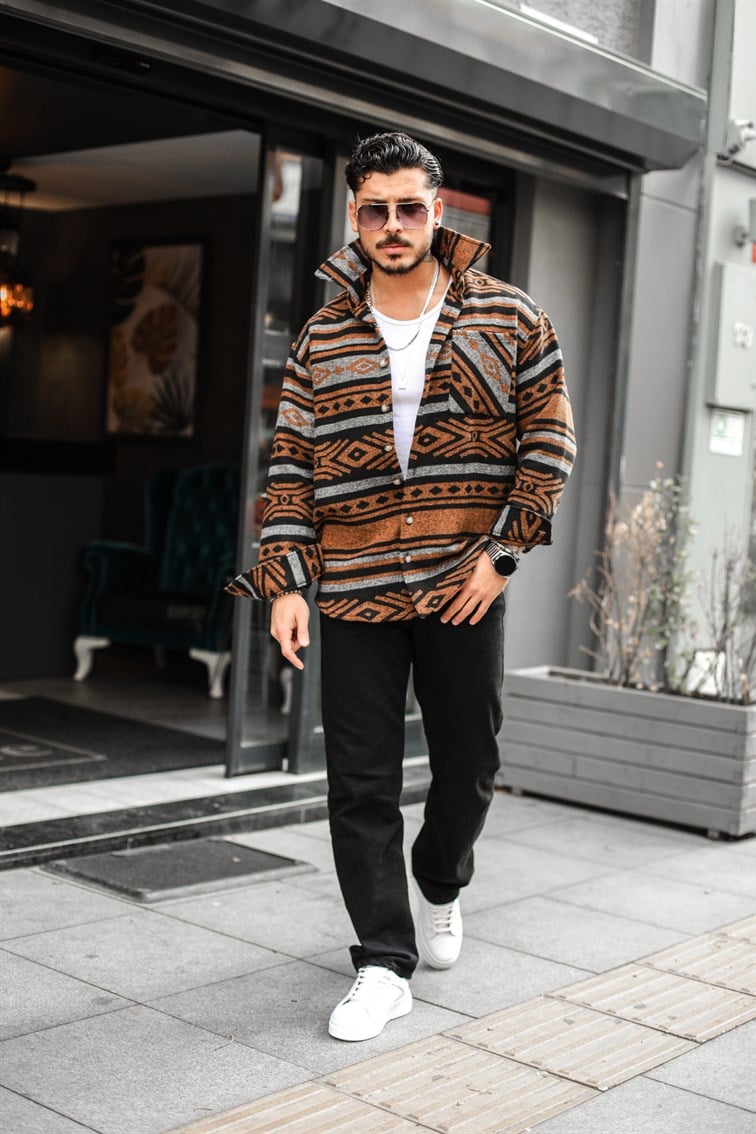 Tek Cepli Sembol Desenli Oduncu Oversize Gömlek