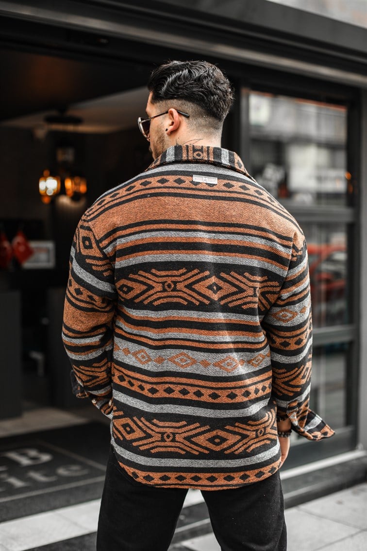 Tek Cepli Sembol Desenli Oduncu Oversize Gömlek