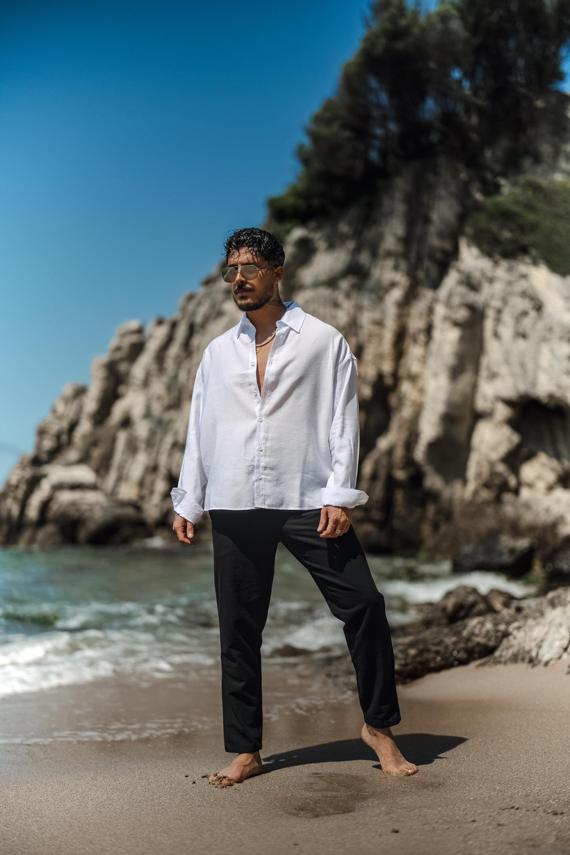 Tensel Kumaş Basic Oversize Gömlek Beyaz
