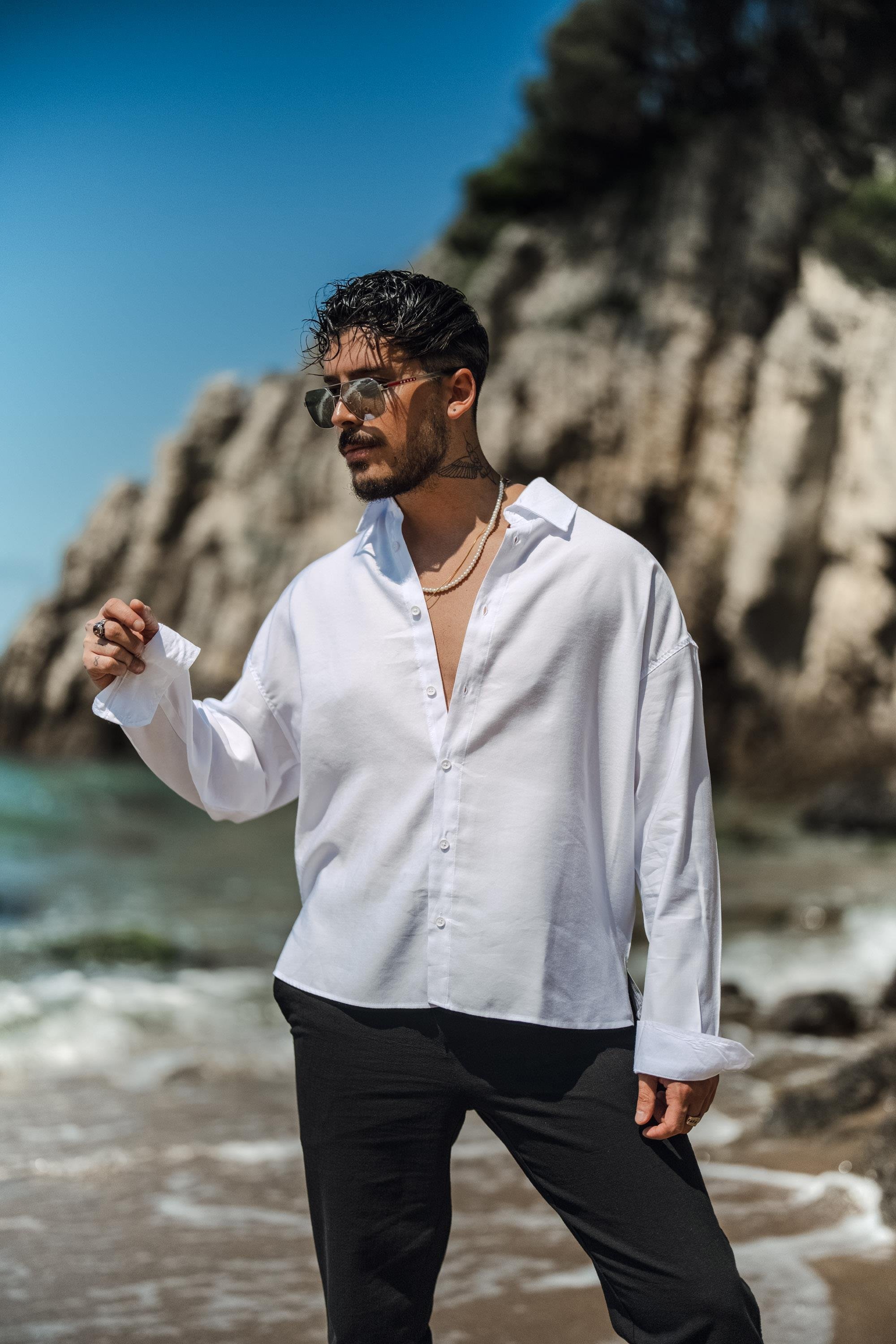 Tensel Kumaş Basic Oversize Gömlek Beyaz