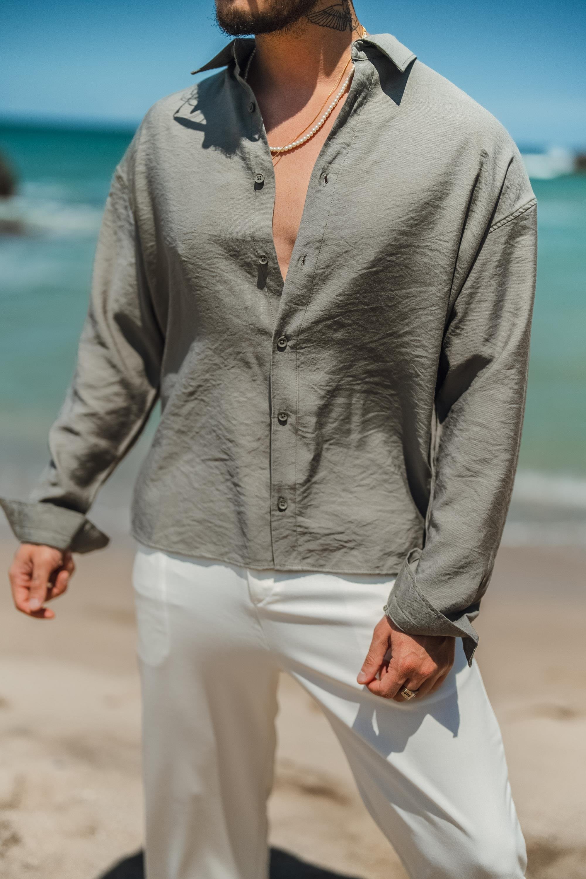 Tensel Kumaş Basic Oversize Gömlek Haki