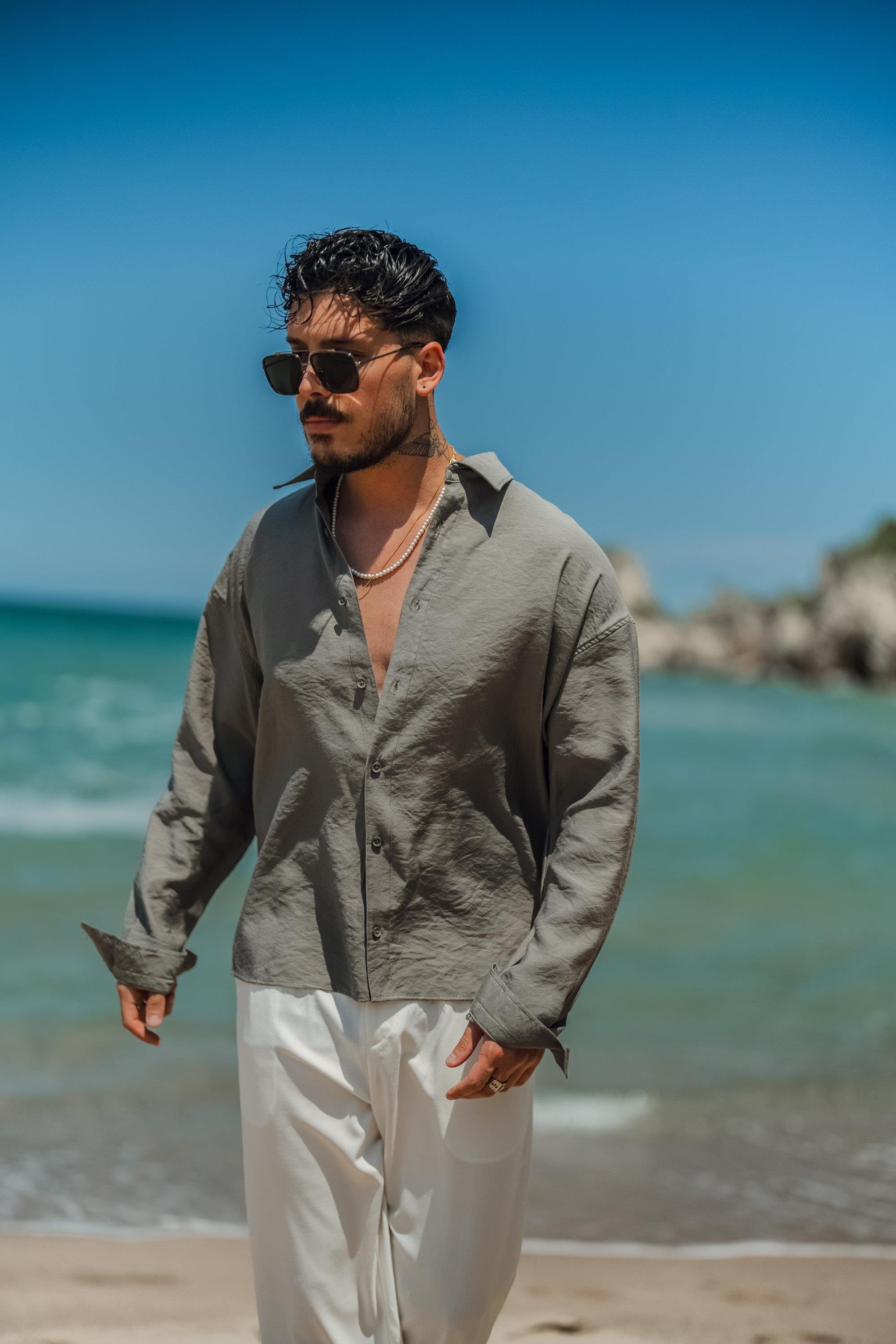 Tensel Kumaş Basic Oversize Gömlek Haki