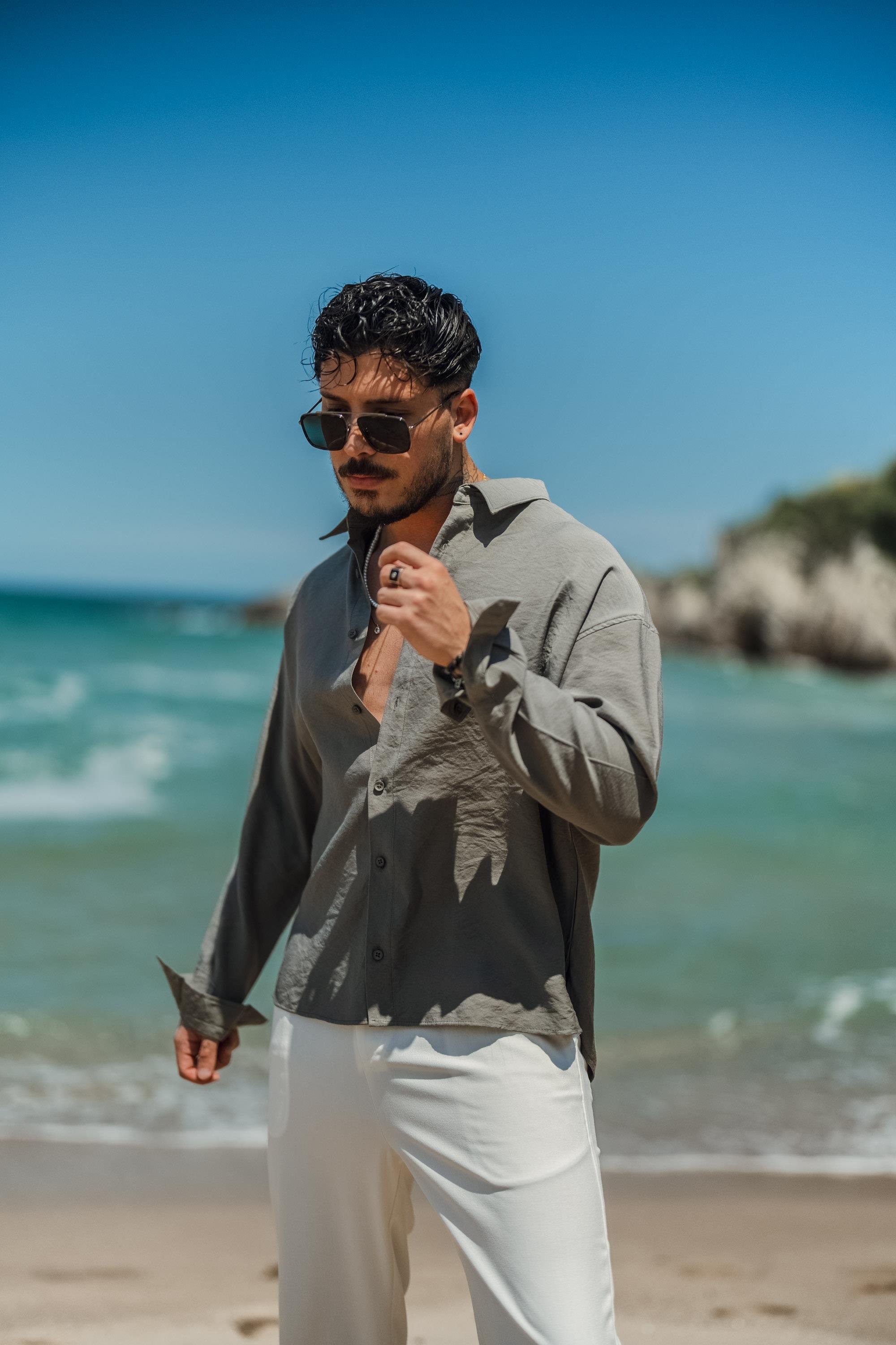 Tensel Kumaş Basic Oversize Gömlek Haki