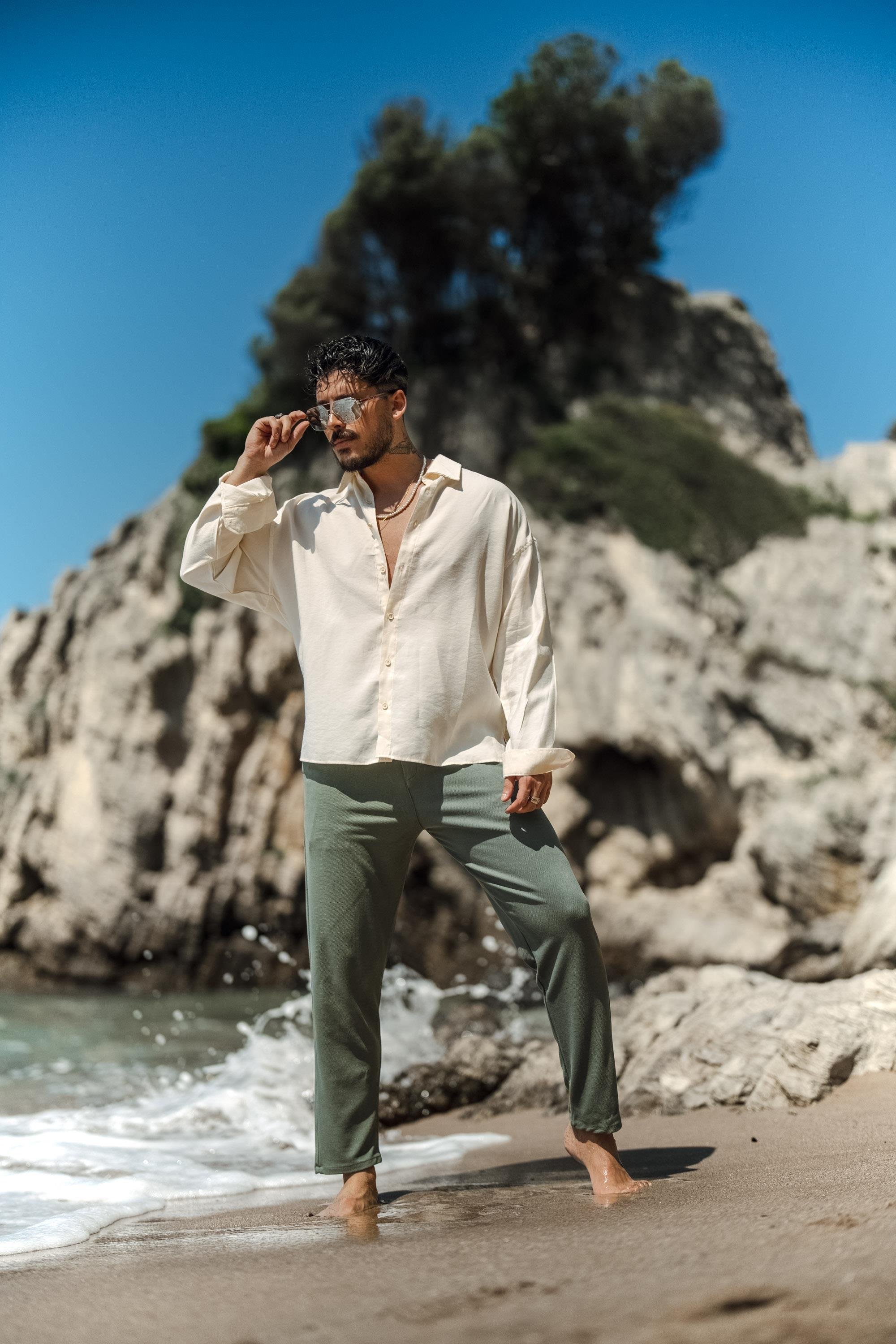 Tensel Kumaş Basic Oversize Gömlek Krem