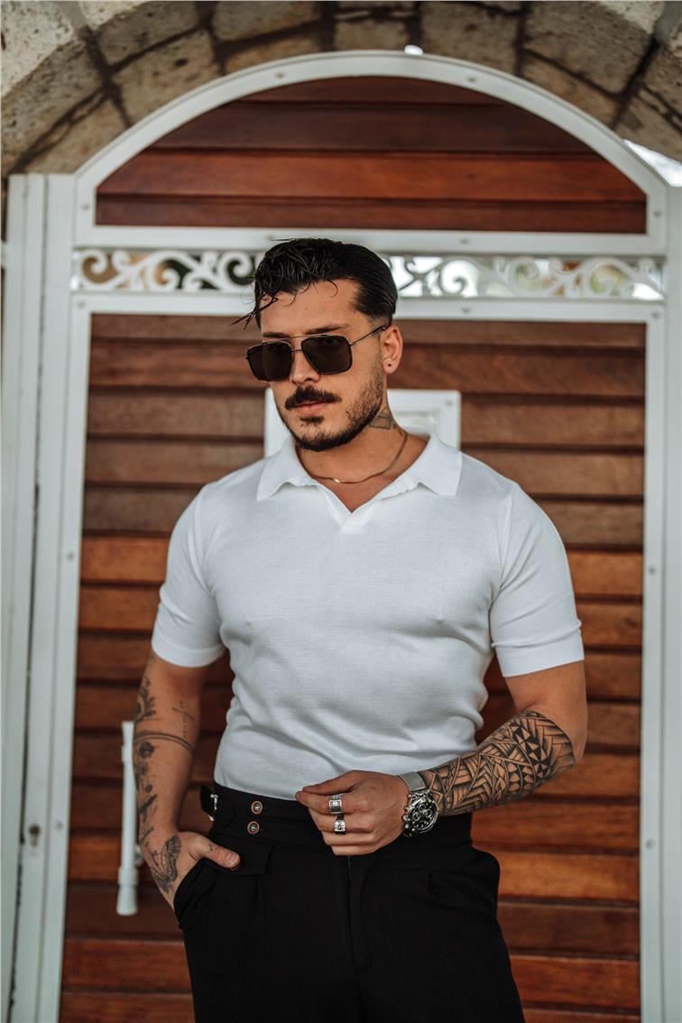 Triko Polo Yaka Slim Fit T-Shirt Beyaz