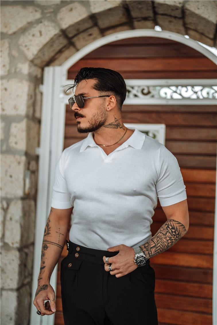 Triko Polo Yaka Slim Fit T-Shirt Beyaz