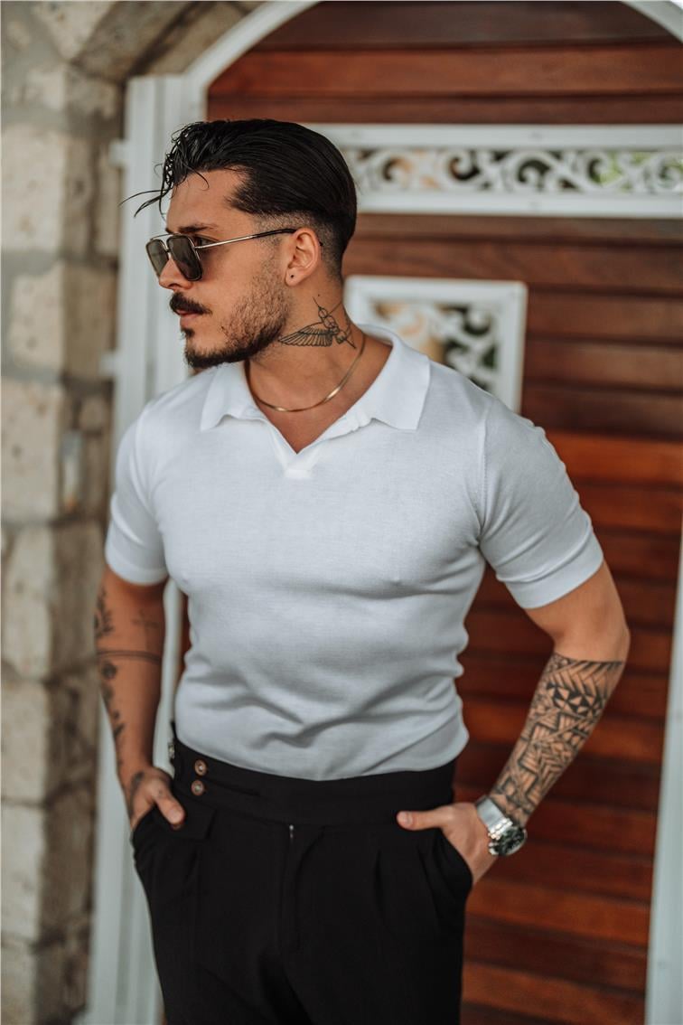 Triko Polo Yaka Slim Fit T-Shirt Beyaz