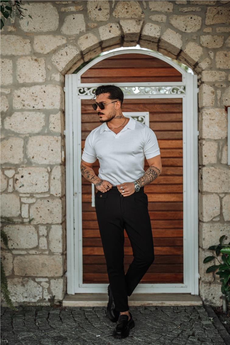 Triko Polo Yaka Slim Fit T-Shirt Beyaz