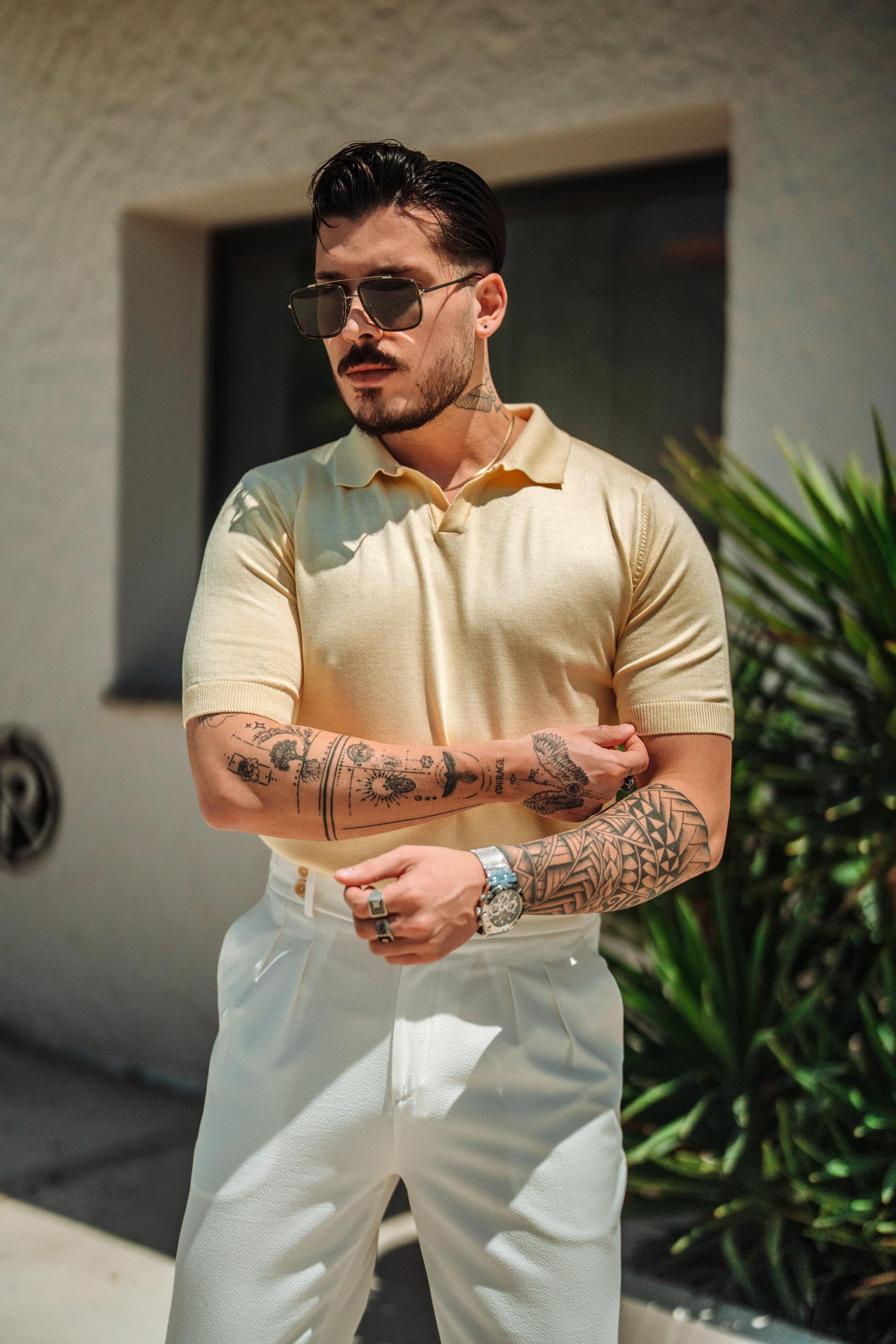 Triko Polo Yaka Slim Fit T-Shirt Sarı