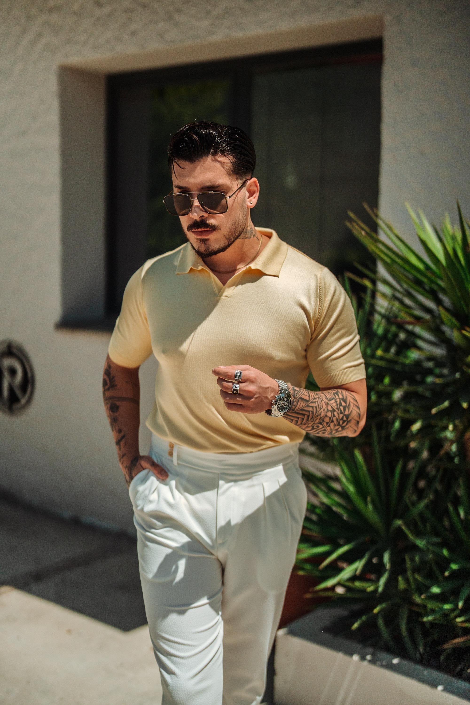 Triko Polo Yaka Slim Fit T-Shirt Sarı