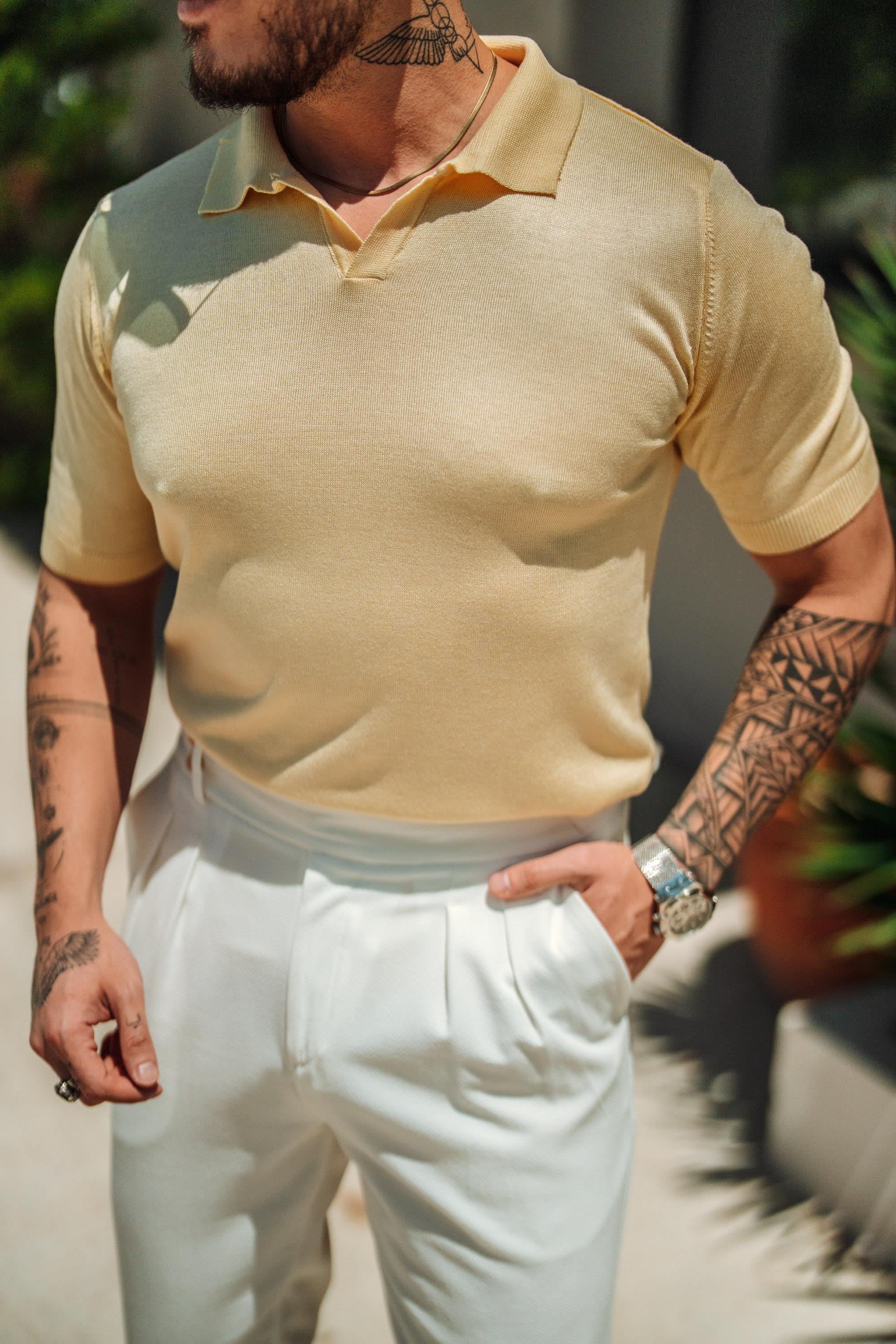Triko Polo Yaka Slim Fit T-Shirt Sarı