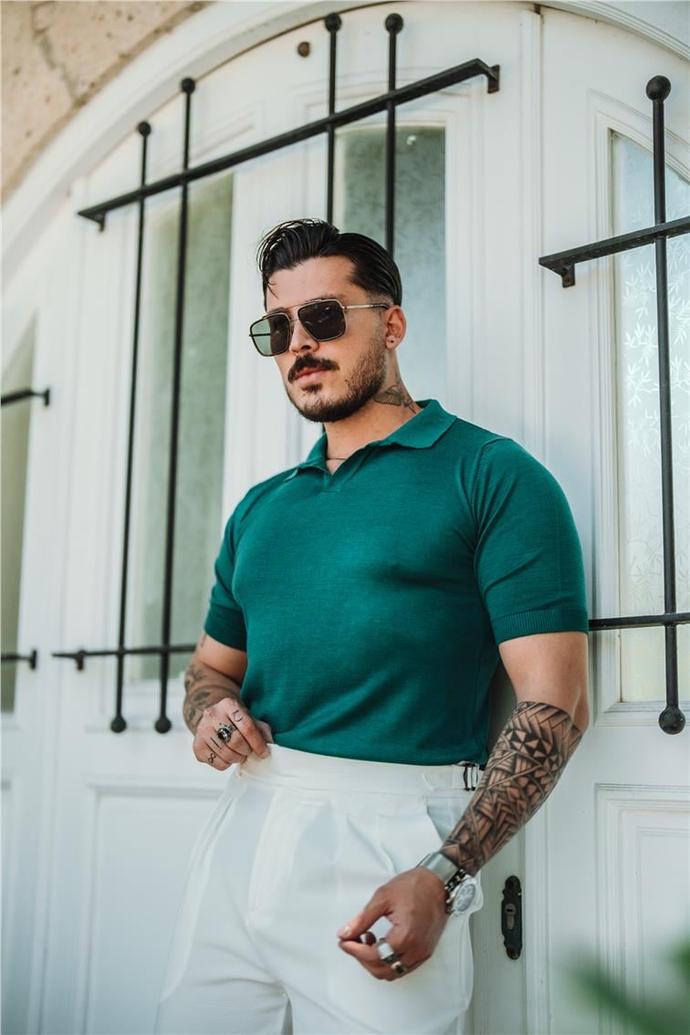 Triko Polo Yaka Slim Fit T-Shirt Turkuaz
