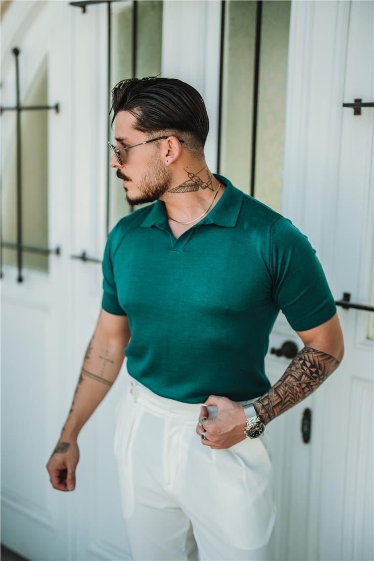Triko Polo Yaka Slim Fit T-Shirt Turkuaz