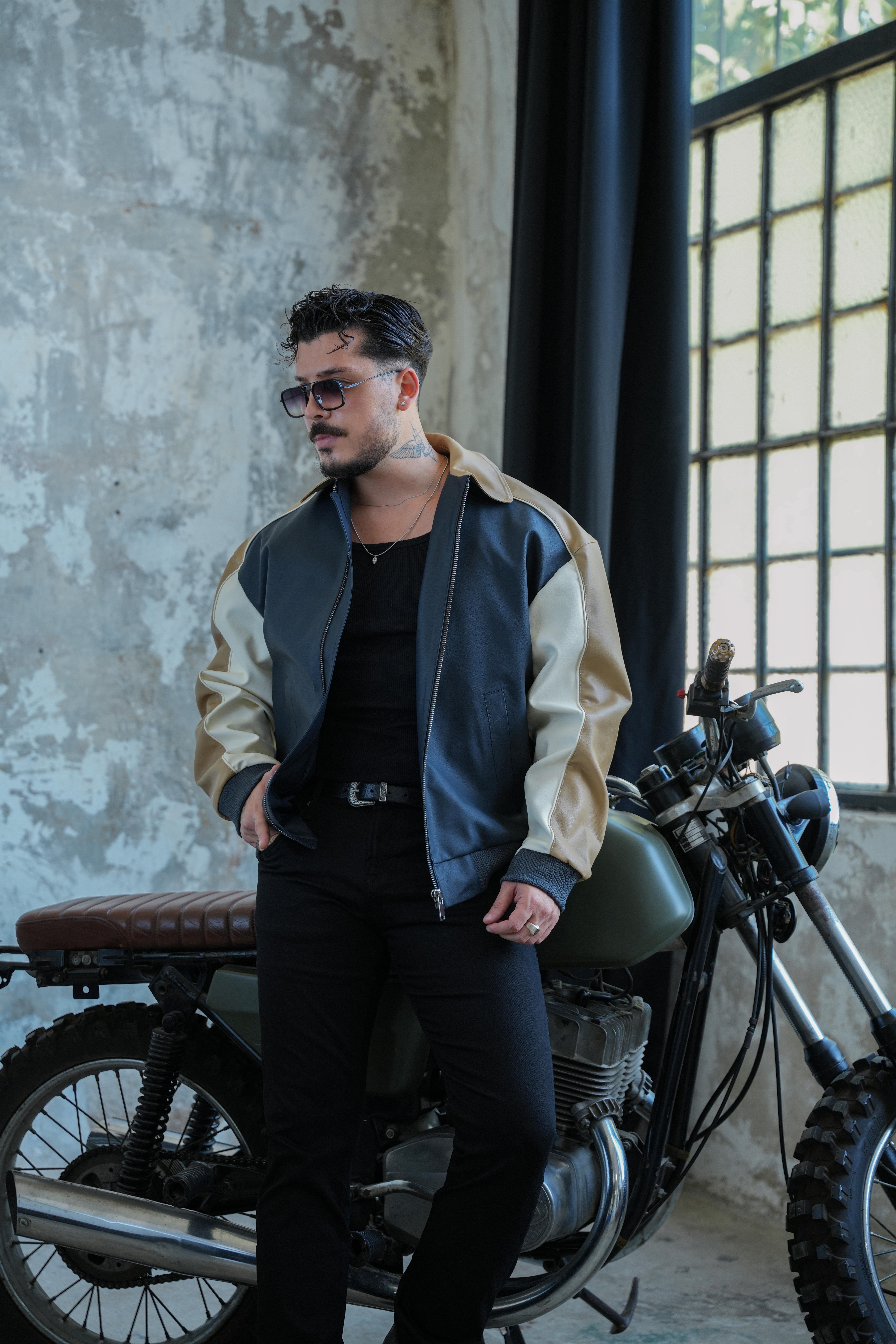 TriTone Bomber Deri Ceket Camel