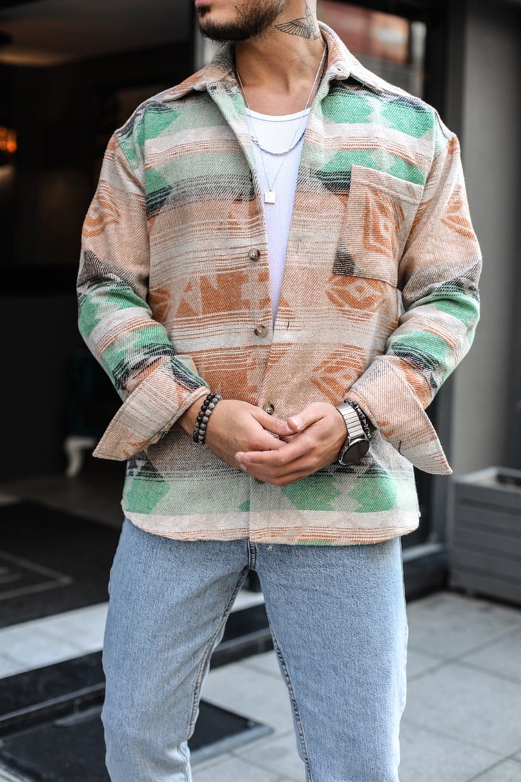 Turuncu-Yeşil Oduncu Oversize Gömlek
