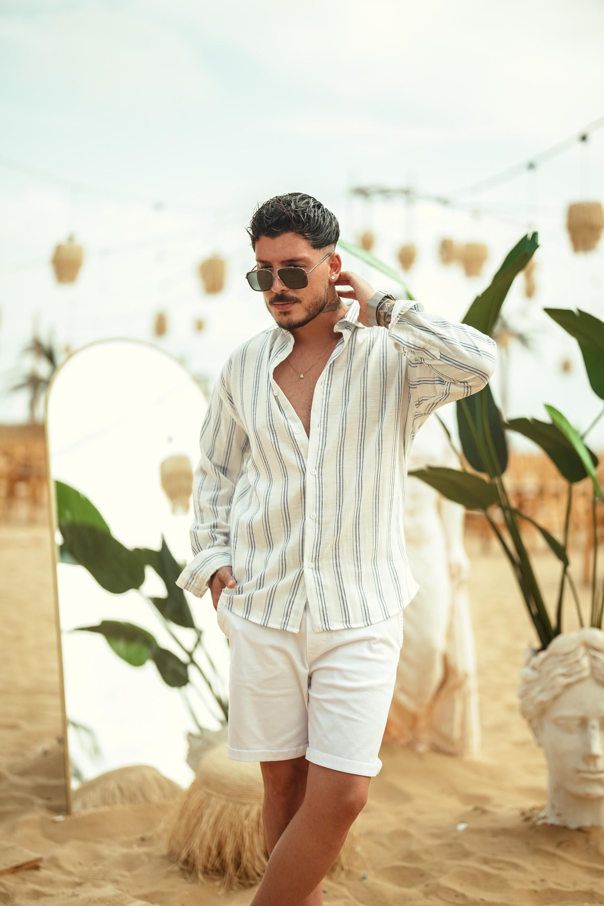 Üç Çizgili Oversize Gömlek Siyah