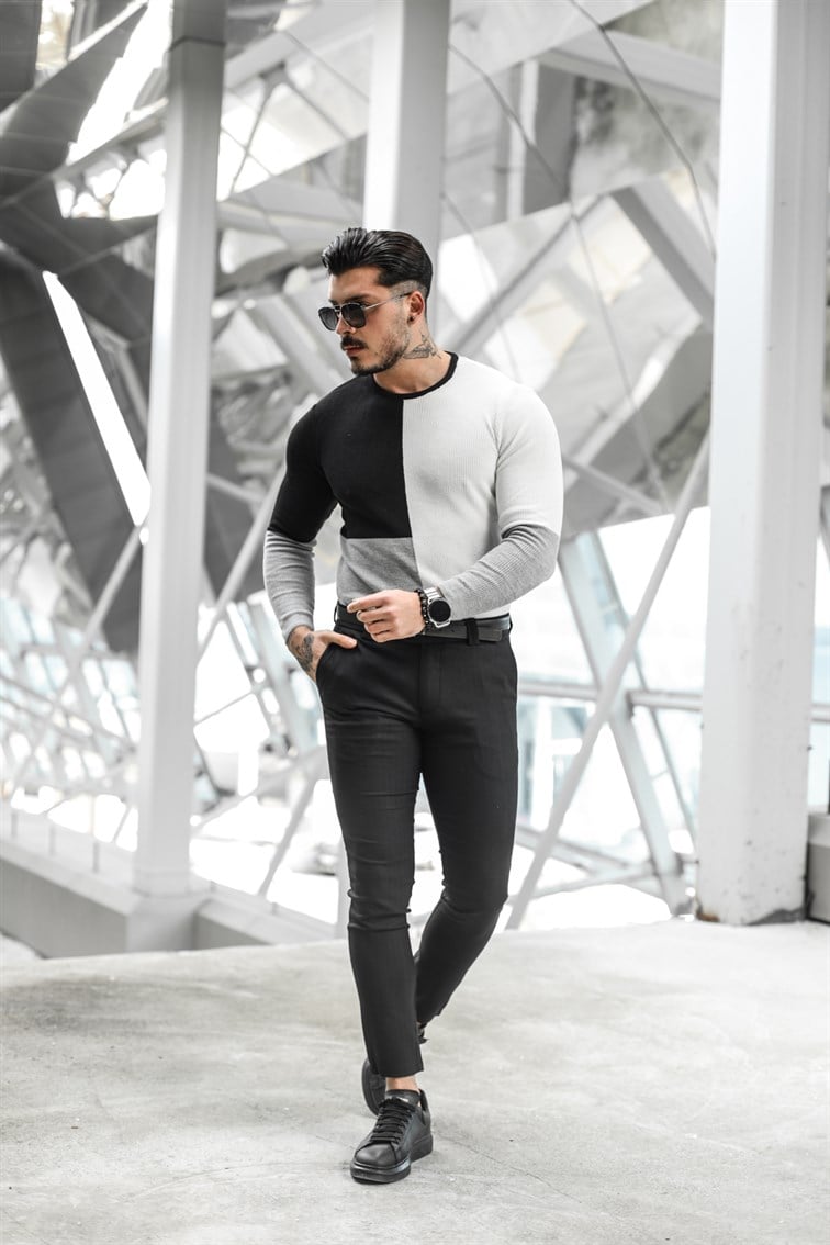 Üç Renk Slim Fit Kazak