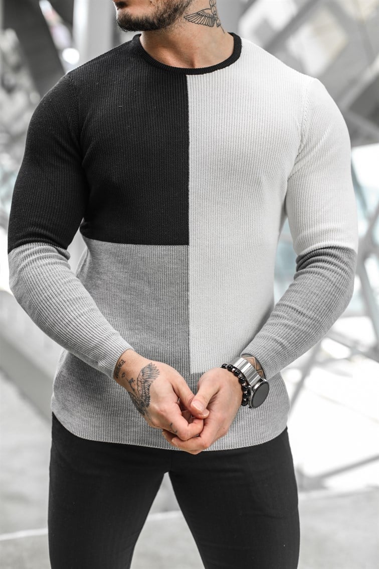 Üç Renk Slim Fit Kazak