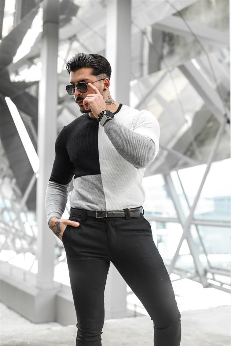 Üç Renk Slim Fit Kazak