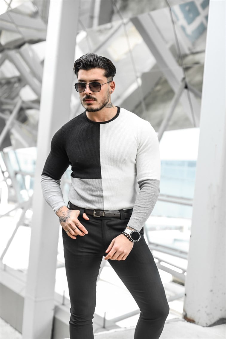 Üç Renk Slim Fit Kazak