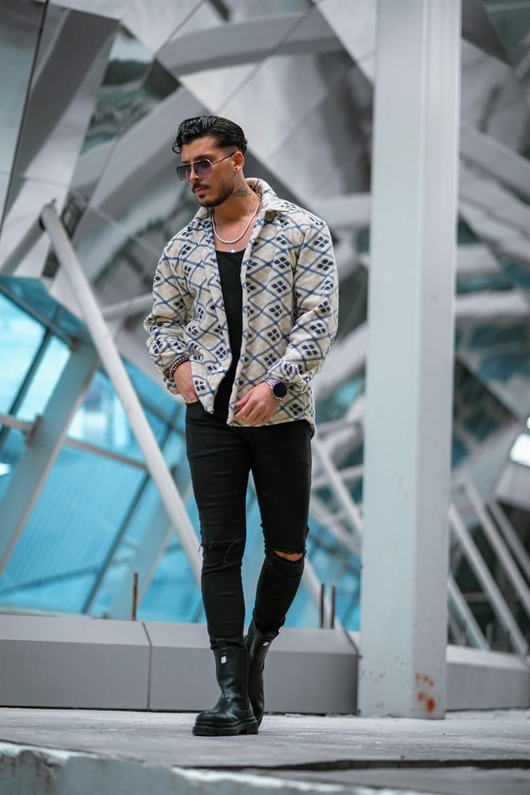 Üçgen Desenli Oversize Gömlek