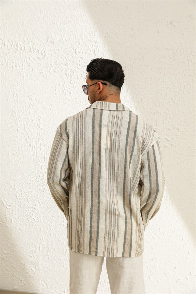 Uzun Kol Çizgili Örme Oversize Gömlek