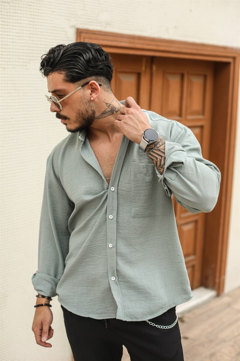 Uzun Kollu Keten Oversize Gömlek
