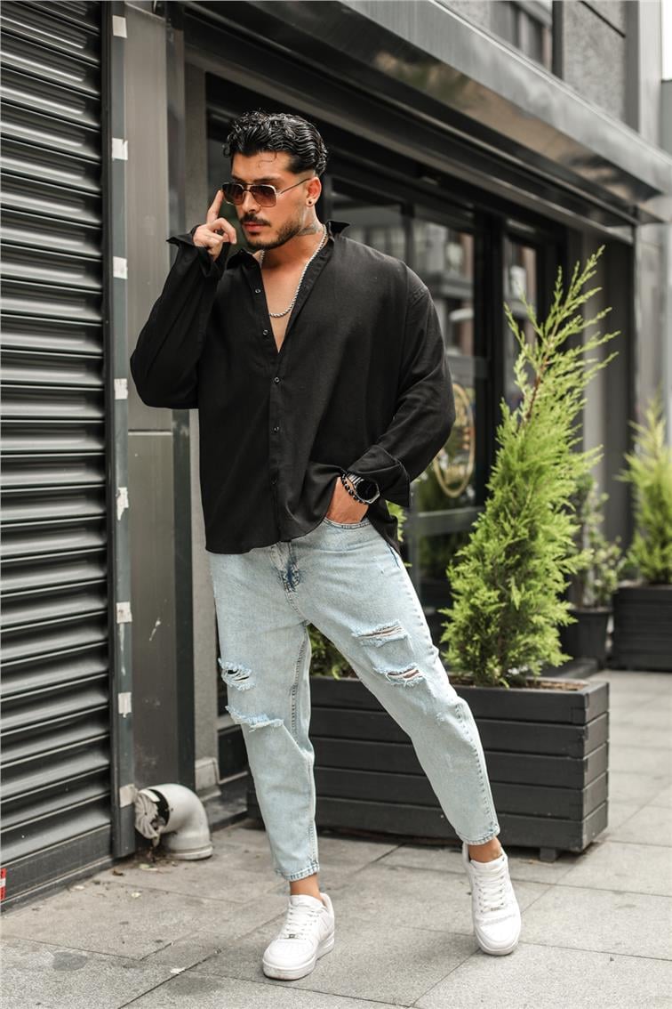 Uzun Kollu Oversize Gömlek Siyah
