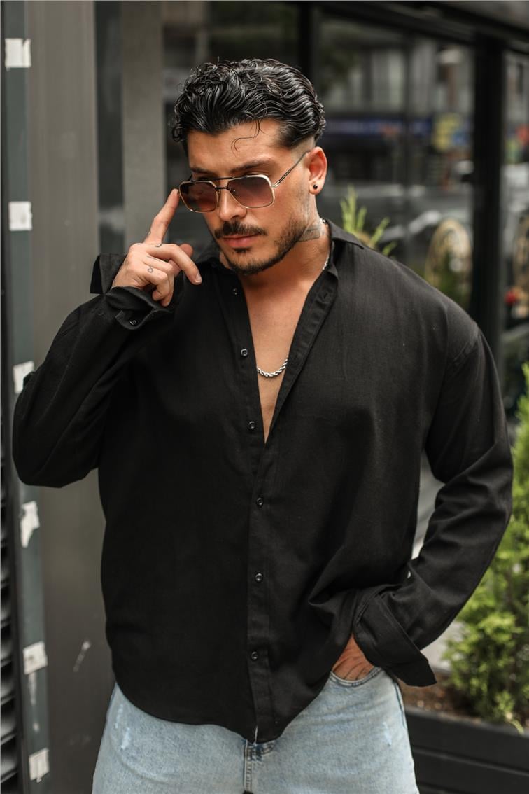 Uzun Kollu Oversize Gömlek Siyah