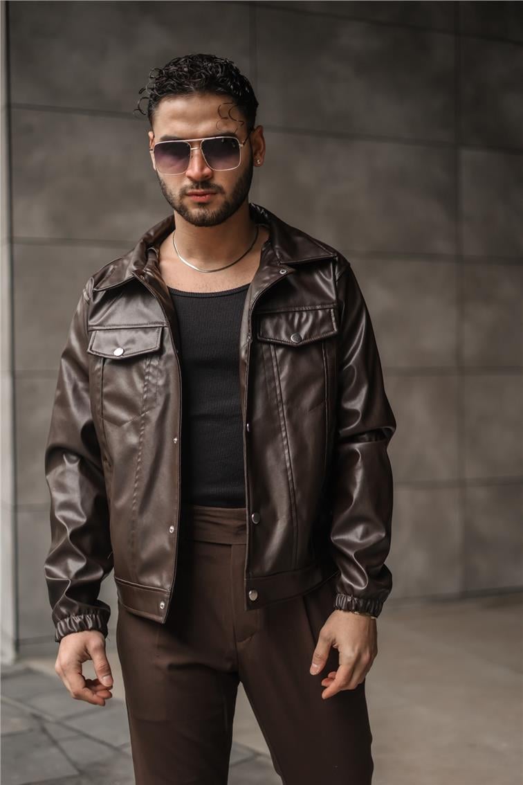 Vintage Fit Deri Ceket Acı Kahve