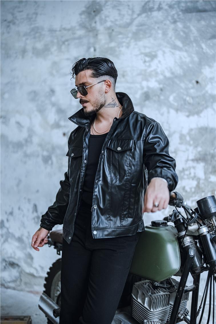 Vintage Fit Deri Ceket Siyah