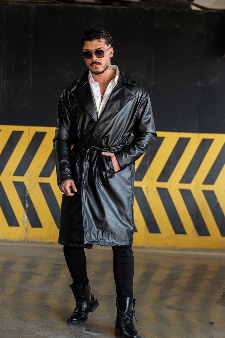 Vintage Kemerli Uzun Deri Kaban