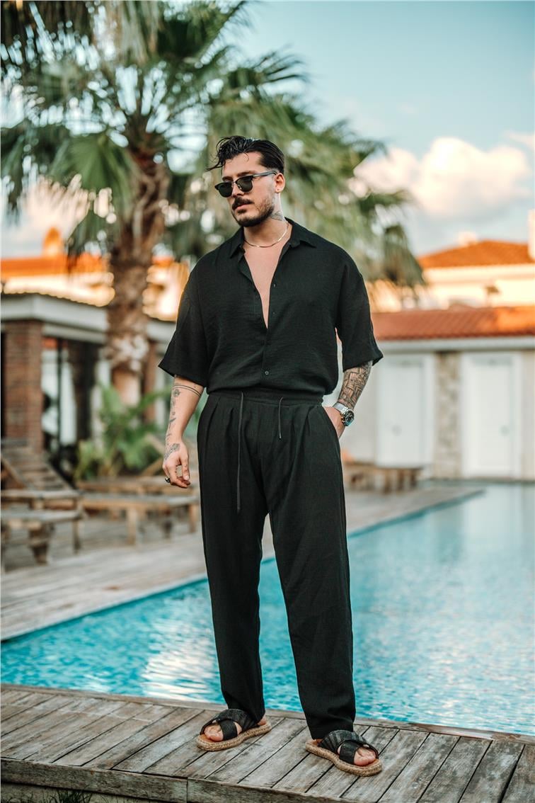 Vual Kumaş Baggy Pantolon Siyah