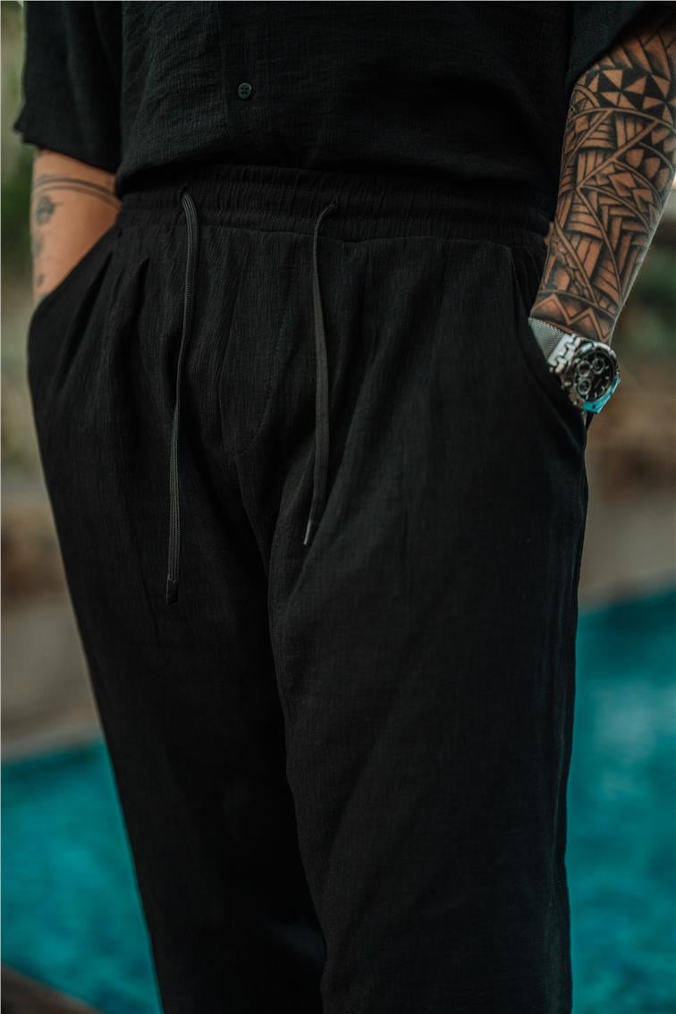 Vual Kumaş Baggy Pantolon Siyah