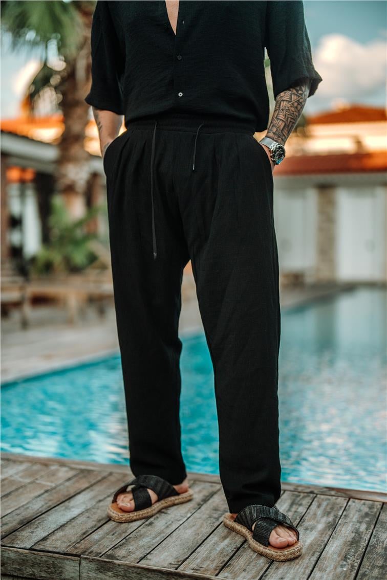 Vual Kumaş Baggy Pantolon Siyah