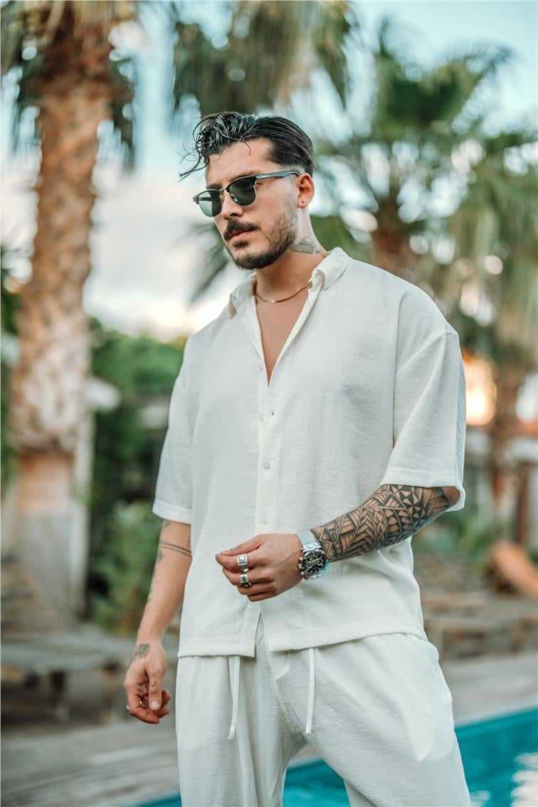 Vual Kumaş Oversize Gömlek Beyaz