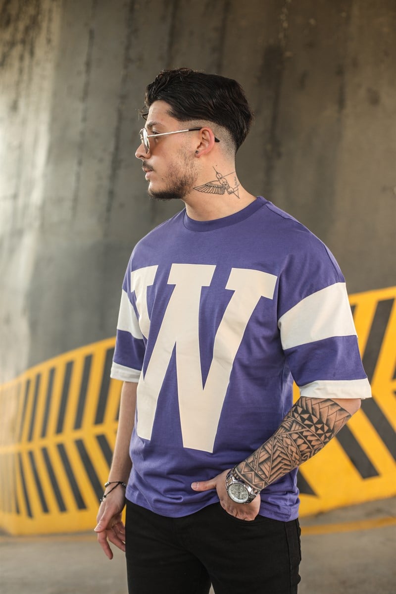 W Baskılı Oversize T-Shirt