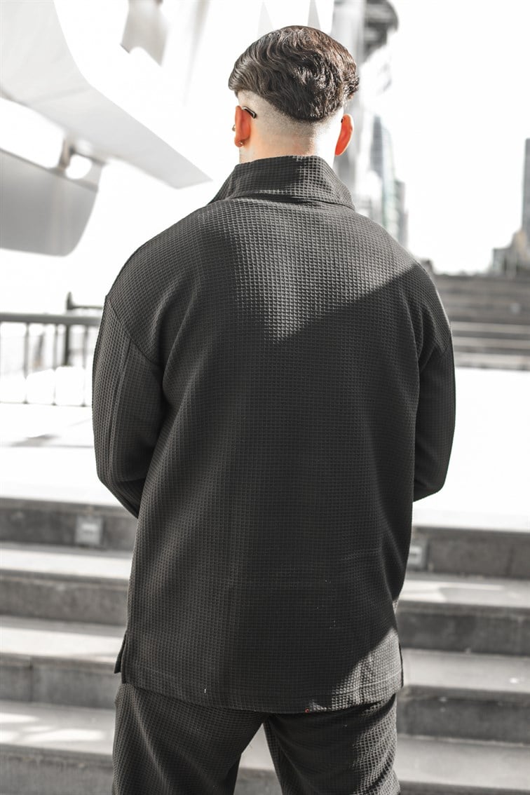 Waffle Yarım Fermuarlı Oversize Sweatshirt
