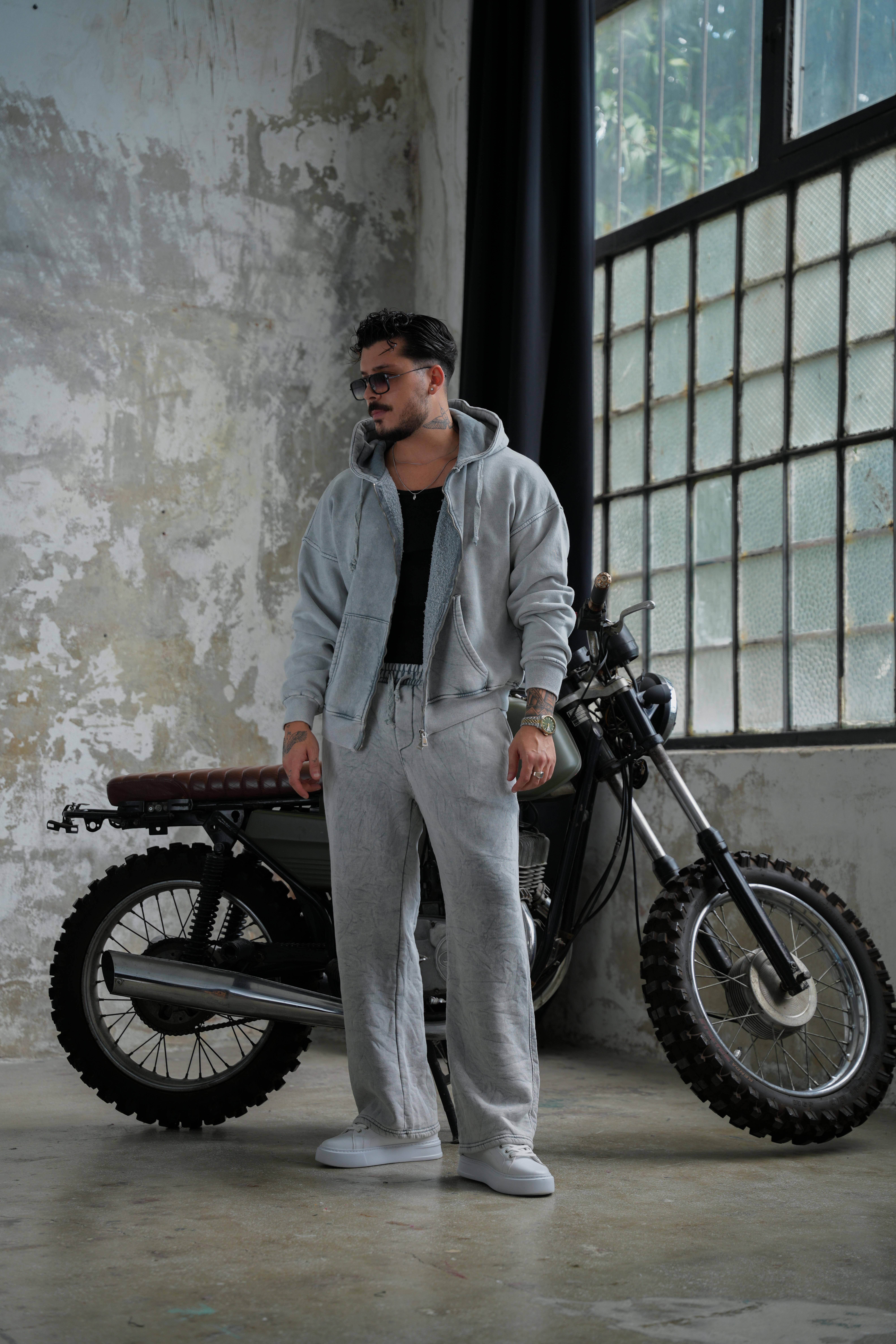 Washed Zipper Yıkamalı Baggy Pant. Yıkamalı Gri