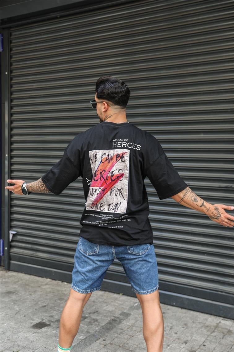 WE CAN BE HEROES Baskılı Oversize T-Shirt Siyah