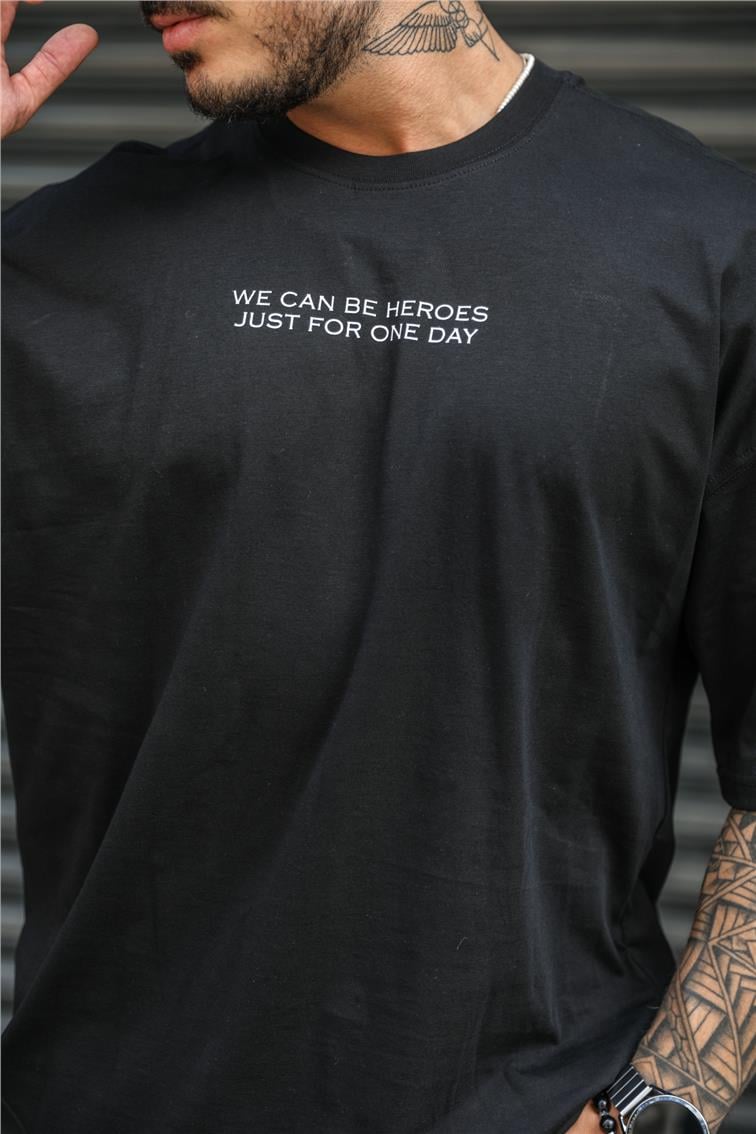 WE CAN BE HEROES Baskılı Oversize T-Shirt Siyah