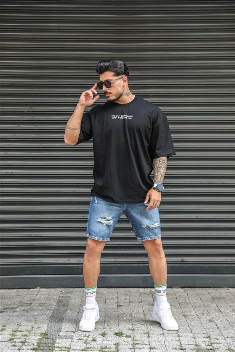 WE CAN BE HEROES Baskılı Oversize T-Shirt Siyah