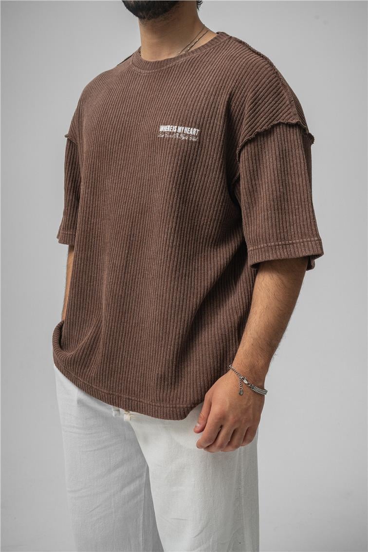 WHERE IS MY HEART Oversize T-Shirt Kahve