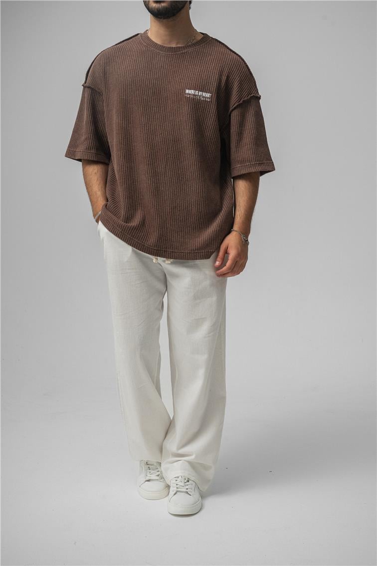 WHERE IS MY HEART Oversize T-Shirt Kahve