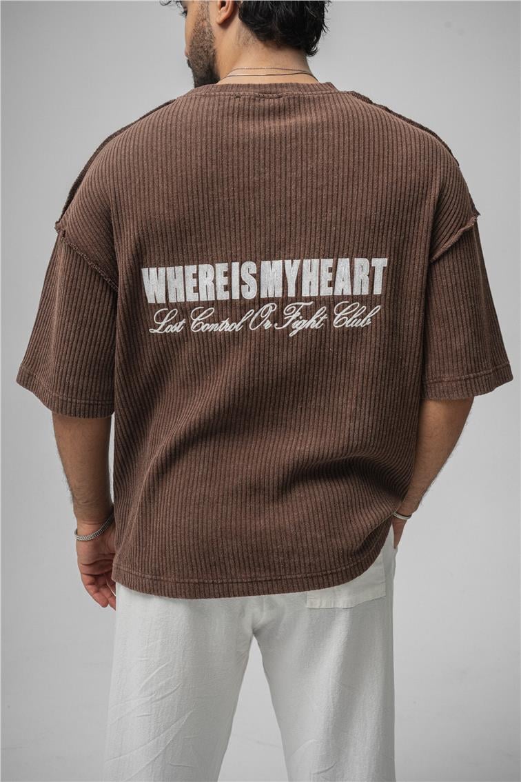 WHERE IS MY HEART Oversize T-Shirt Kahve